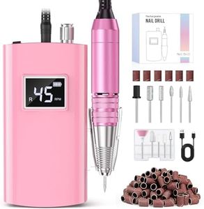 Beloving Portable Nail Drill Professional, 45000RPM Rechargeable Nail Drill Electric File Machine for Acrylic Gel Polish Remover, Cordless Nail Kit for Manicure Pedicure with 11 Bits for Salon Home