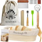 Oz Kitchen Bread Proofing Basket Set Oval (25x15cm) - 100% Handmade Sourdough Starter kit, Banneton proofing basket with bread Lame, Danish Dough Whisk, Dough Scraper, Bread Bag, Cloth Liner and Brush