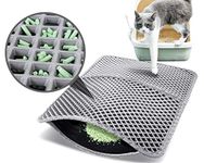 Pecute Cat Litter Mat 60x42cm, Square Large Hole Cat litter Trapper Waterproof NonSlip Dual Layer Tray Mat Easy to Clean, Great for Kinds of Boxes and Litter(Grey)