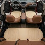 Padded Car Seat Covers Full Set with Storage Organizer, Anti Slip Car Seat Cushions Protector Mat Set, Breathable Leather Pillow Cover for Cars, Accessories for Driver, Passenger & Rear Seats (Beige)