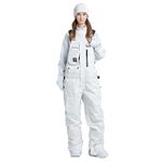 Women and Men's Ski Overalls Waterproof Snow Bibs Ski Pants Windproof Insulated Overalls Pants Outdoor Snowboard Pant White-M