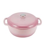 Amazon Basics Enameled Cast Iron Round Dutch Oven with Lid and Dual Handles, Heavy-Duty, 6-Quart, Light Pink