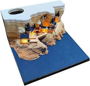 RSLIPIN 3D Memo Pad Castle with Lights, Multifunctional 3D Post Notes Notepad Paper Craft Castle Office Home Decor, Tear Off Paper Reveal Magic Castle 3D Non-Sticky Note Pad DIY Creative Gift