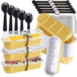 CHEPULA 30Set Mini Loaf Cake Cases 200ML,Mini Loaf Tins with Lids and Spoons Aluminum Foil Baking Pans, Reusable Aluminum Baking Cups for Wedding, Picnic or Birthday(Gold)