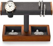 Oirlv Wooden Watch Display Stand Individual Watch Stand Jewellery Organiser Holder for Watch Necklace Bracelets Storage and Display (Dark Grey)