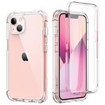 SURITCH Clear Case for iPhone 13 Case【Built in Screen Protector】 360 Full Body Hybrid Protection Hard PC+Soft TPU Rubber Bumper Rugged Case Protector Cover for iPhone 13 6.1 inch (Clear)
