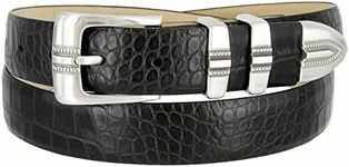 Kaymen Italian Calfskin Genuine Leather Designer Golf Dress Belt 1-1/8"(30mm) Wide (Alligator Black, 32)