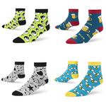 DYNAMOCKS Men's and Women's Combed Cotton Ankle Length Socks (Pack of 4) (Multicolour, Free Size) (CA - Bees + Music + Beer + Yin Yang)