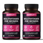 Boldfit Multivitamin For Women Tablets With Probiotics - 42 Vital Ingredients For Immunity, Hair, Skin, Energy & Bone Support - Pack of 2, 120 Tablets