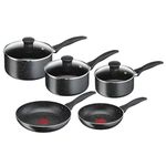 Tefal Origins Stone 5 Piece, Non-Stick, Pots & Pan Set, All Hobs Compatible Except Induction, (16/18/20CM Saucepans with Glass lids, 20/24CM Frying Pans)