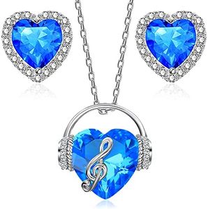 GELVTIC Necklaces for Women Birthstone Earrings Crystal Music Note Necklace Heart Ring CZ Jewelry Set Valentine Birthday Gift for Her Mom Wife (NL72-Dec.-Sky Blue-Necklace+Earrings)