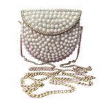 UnfoldSelf Mini Pearl Bag | Handmade Beaded Clutch - Shoulder Sling for Women & Girls, White Embellishments on Metal