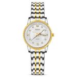 OLEVS Women's Watch Two Tone Stainless Steel Bracelet Dainty Watch for Women White Face Luxury Diamond Ladies Watches Classic Gold Bezel Day Date Waterproof Luminous Women Watches