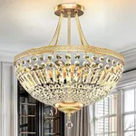 DWVO 20 inch Gold Crystal Chandelier, 5-Light Semi Flush Mount Crystal Chandelier with Metal Frame, Modern Crystal Ceiling Light Fixture for Bedroom Dining Room