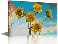 TISHIRON Canvas Wall Art Oil Painting of Sunflowers on Canvas Vintage Art Farmhouse Art for Home Office Bathroom Bedroom Stretched Giclee Framed Print Ready to Hang 12x18inch