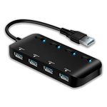 APANAGE 4 Port Powered USB 3.0 Hub Splitter, Hub Ultra Slim USB Data Hub with Individual Power Switches and LEDs, for MacBook Air, Laptop, iMac,PC, USB Flash Drives, Hard Drive (Black)