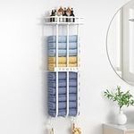 AIRUJIA Towel Racks with Storage Shelf Wall Mounted, Towel Racks for Bathroom, Towel Holders for Rolled or Folded Large Towels, Bathroom Towel storage With 4 Hooks, White