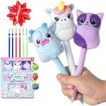 BUNMO Stocking Stuffers for Girls - Plush Pens 3 Pack - 6 Scented & Glittery Refills - Stocking Stuffers for Kids Teens Tweens - Fun Pens for Kids - Stuffed Animals for Girls Kawaii Stationery