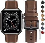 Fullmosa Real Leather Band Compatible with Apple Watch Band 42mm 41mm 40mm 38mm,Yola Leather Apple Watch Strap for iWatch SE Series 10/9/8/7/6/5/4/3/2/1 Men Women, Dark Brown+Smoky Grey