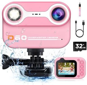 Kids Waterproof Camera, Kids Camera 2.4'' HD 1080P Birthday Gifts for Girls Boys 3-12 Year Old, Toddler Digital Action Camera with 32GB Card, Pink