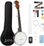 Mulucky 5 String Banjo Mini - 26 Inch Travel Banjo Sapele Body Closed Solid Back Beginner Kit With Gig Bag Picks Strings Strap - B806