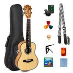 Kmise Concert Ukulele Set Solid Spruce Top Mahogany Ukelele 23 inch 4 String Classical Guitar Head with Gig Bag Tuner Strap Capo Picks Clean Cloth Songbook Rhythm Shaker