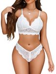 Avidlove Lingerie Set for Women Sexy Bra and Panty Sets 2 Piece Lace Bralette Set L White