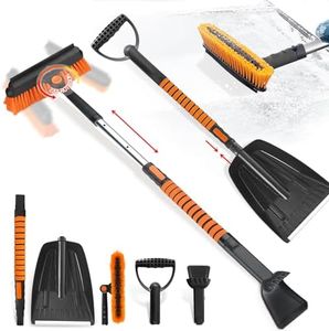 Car Ice Scraper with Broom Snow Shovel: 4 in 1 Car Snow Brush Cleaning Brush Removable Snow Scraper with Foam Handle - Snow Brush Ice Scraper for Car, Windshield, Window, SUV, Truck