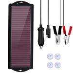 TRAMILY Solar Car Battery Trickle Charger,12V 2.5W Waterproof Portable Amorphous Solar Panel with Cigarette Lighter Plug Battery Clamp for Automotive,Motorcycle,Boat,Marine,RV,Trailer,Snowmobile,etc.