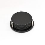 Ferro Hyde Coaster Stylish|Round Shape | Mild Steel | Mat Glossy |Coaster Set 6 and 1 Coaster Holder Fit for Tea Cups, Coffee Mugs and Glass (Black)