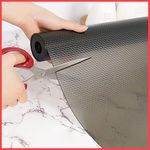 Wolpin Anti-Slip Kitchen Cabinet Drawer Shelf Mat Liner Sheets (45 cm x 3 m Roll) Waterproof Strong Table Mat EVA for Bathroom, Fridge Mat Textured Multipurpose (Transparent, Black)