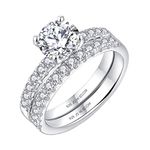 JO WISDOM Women Ring Bridal Sets,925 Sterling Silver Engagement Wedding Anniversary Promise Ring with 7mm 5A Cubic Zirconia,Jewellery for Women SIZE N