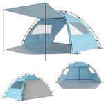 Beach Tent Sun Shelter, Elegear CumbreX™ UPF 50+ Beach Tent Canopy, 4-5 Person Pop Up Beach Shade Tent Portable Beach Cabana Lightweight Easy Carry Set Up for Camping Fishing Outdoor Picnic-Light Blue