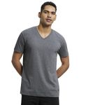 Jockey Men's Regular Fit V Neck Half Sleeved T-Shirt 2726_Charcoal Melange_XL