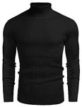 COOFANDY Mens Ribbed Slim Fit Knitted Pullover Turtleneck Sweater Casual Twist Patterned Turtle Neck Black