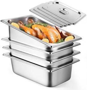 West Bay 4 Pack 1/3 Hotel Pan with Lids, 4'' Deep Steam Table Pan with Lid, 13''L x 6.8''W Stainless Steel Pans for Home, Party, Hotel, Buffet
