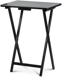 PJ Wood Multifunctional Rectangular Folding and Collapsible Solid Wood TV Tray Snack Tables with Compact Storage Rack, Set of 5, Black