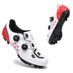 Cycling Shoes Mens Road MTB Cycling Shoes SPD-SL Compatible with Peloton Bike Indoor Outdoor Road Bike Riding Shoes Men's & Women's Black (White Red - MTB,8)