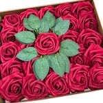 Haobase Rose Artificial Flowers, 25pcs Real Looking Fake Foam Roses for DIY Bouquets Wedding Party Centerpieces Arrangements Baby Shower Home Decorations (Dark Red)