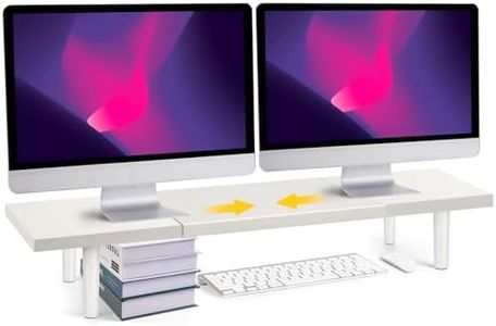 Across-Star Dual-Monitor-Stand-Riser-For-Desk Adjustable Length 32-40 Inch，Large Desktop Computer Monitor Riser For 2 Screens，Desk Shelf Organizer Riser Stand For Computer/Laptop/PC/Printer/TV White