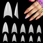 500pcs False Nails French Tip Short Stiletto for Acrylic, LEA-SHALL Nude White Half Cover Nail Tips Artificial Press On Kit Extension Set Manicure 10 Sizes