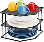 yarlung 3-Tier Cabinet Corner Shelf, 9x9x7.5 Inches Metal Wire Plate Rack Kitchen Counter Corner Organizer for Cups, Dishes, Cupboard, Pantry, Black Elegant Finish