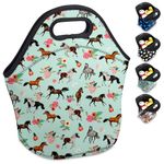 SEGXCFL Neoprene Lunch Bag for Women Girls Green Horse Small Lunch Box Reusable Washable Soft Lunch Tote Bag for School Work Picnic