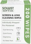 SOLWST Optix Lens Cleaning Wipes - 200 Pre-Moistened, Individually Wrapped Wipes for Eyeglasses, Camera Lenses, Tablets, Phones, Computer Screens, and Other Surfaces