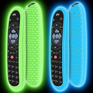 2 Pack Cover for Original Sky Q Voice Remote Control SKY135,Protective Silicone Case SKY Q Touch and Non-Touch Remote Control Sleeve Skin Holder Battery Back Protector Replacement-Glow Blue,Glow Green