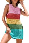 ANRABESS Womens Swimsuit Cover Up Sleeveless Knit 2024 Summer Outfits Swimwear Bathing Suit Coverup Crochet Beach Dress Rainbow Small