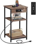 WLIVE Side Table with Charging Station and USB Ports, Small End Tables for Small Spaces, 3-Tier Nightstand with Adjustable Shelf, Bedside Tables, Living Room, Bedroom, Brown