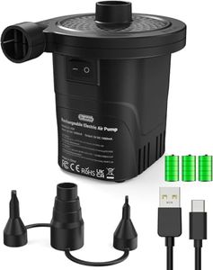 Rechargeable Air Pump, Dr.meter HT-420 Portable Electric Air Pump Quick-Fill Inflator Deflator Air Mattress Pump with Charging Function/ 3 Nozzles for Inflatables Tire Raft Bed Boat Pool Toy, Black