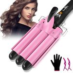 3 Barrels Hair Curler - 25mm Curling Iron Tongs Hair Waver Mermaid Waves Wand Beach with 2 Temperature Control Quick Heating for Long or Short Styling