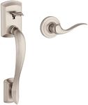 Kwikset Avalon Front Door Handle No Lock, Entry Handleset Exterior with Interior Reversible Handed Lever, Non-Locking, Satin Nickel, Deadbolt Not Included, with Microban Protection